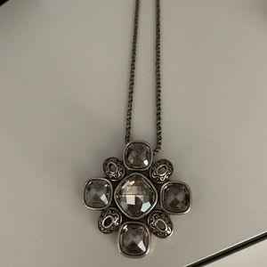 Costume statement necklace…16 to 17 inches depending on how you want to wear it.